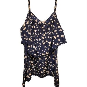 Vanity Blue Cream Lace Bird Dove Flutter Camisole Size Medium